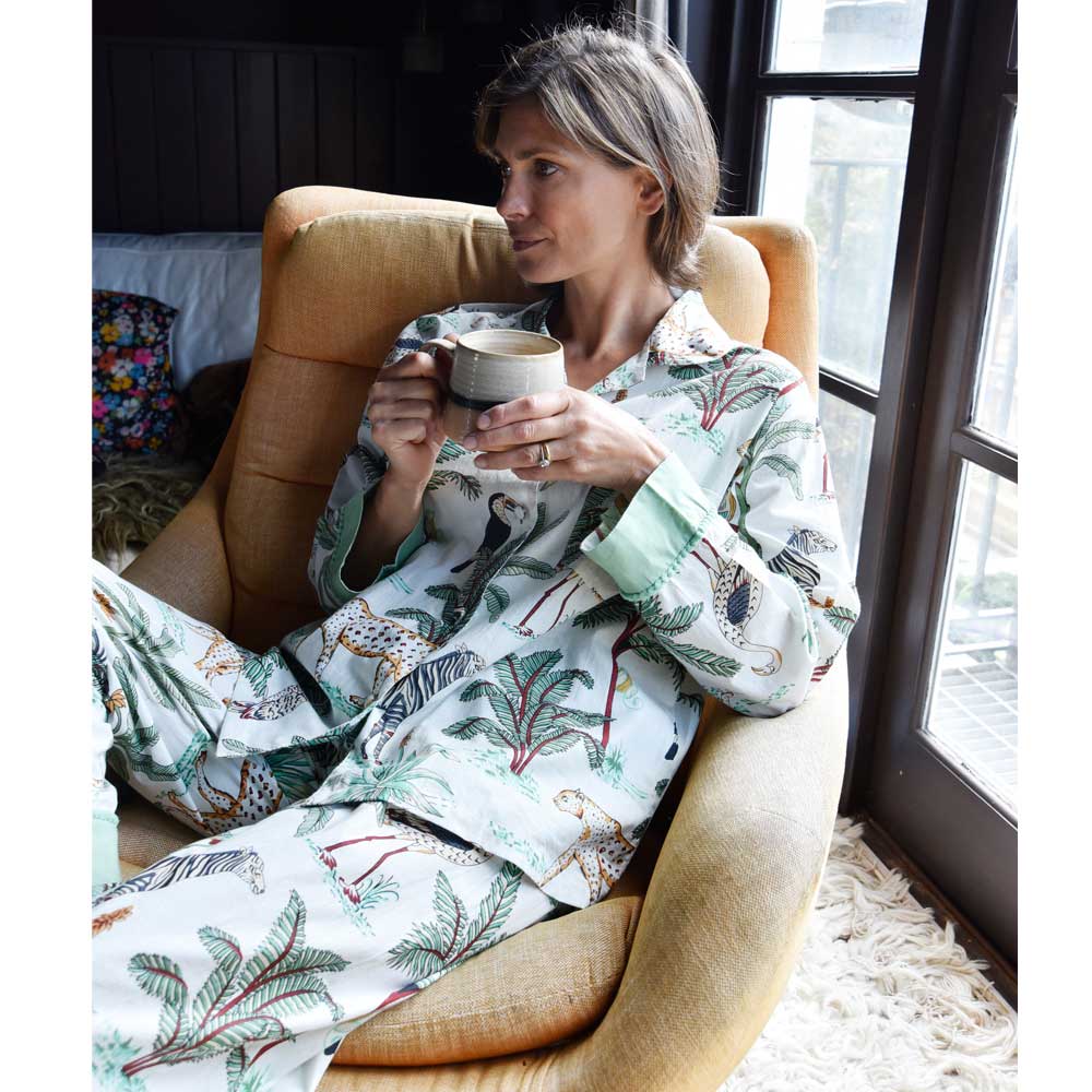 Women’s Cotton Pyjamas - Cream Safari