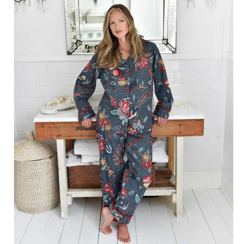 Women’s Cotton Pyjamas - Grey With Fruit