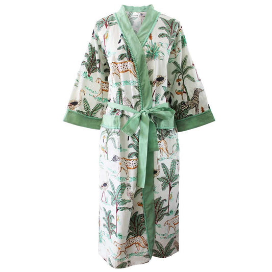 Women’s Cotton Dressing Gown - Cream Safari
