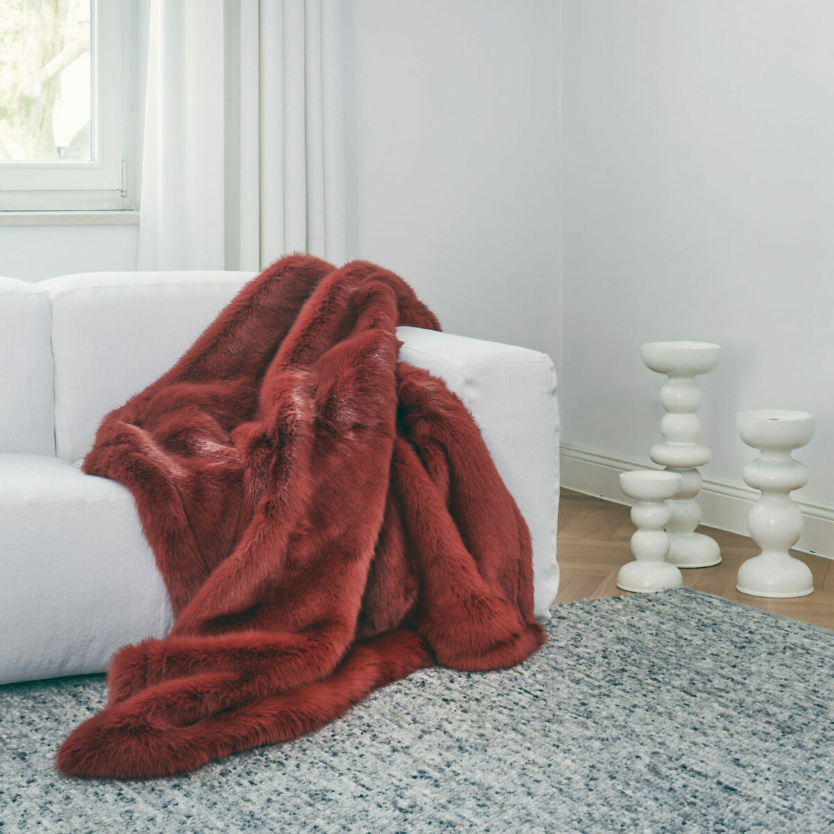 Luxury Faux Fur Throw - Terracotta