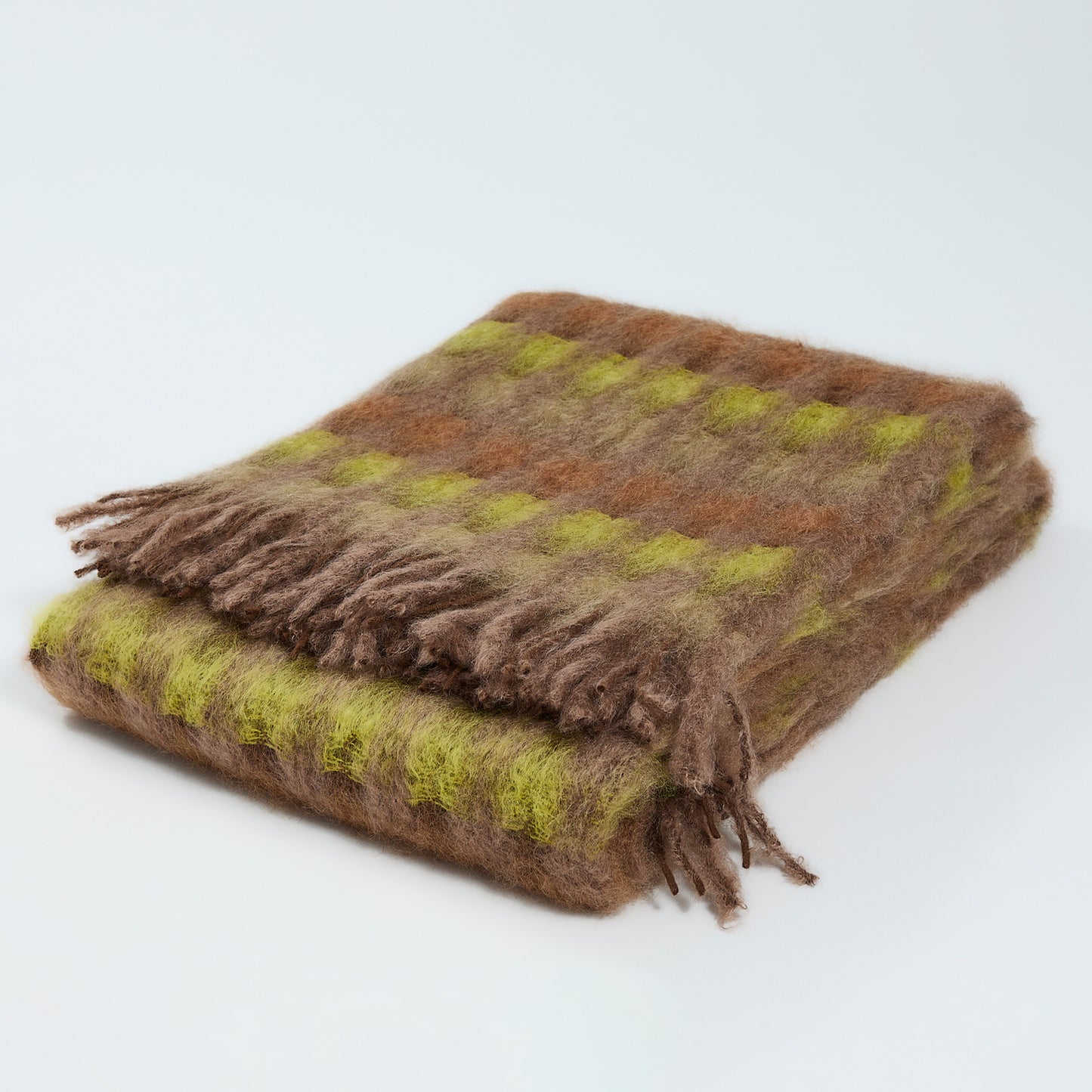 Mohair ‘Check’ Throw - Moss & Mink - 130 x 200 cm