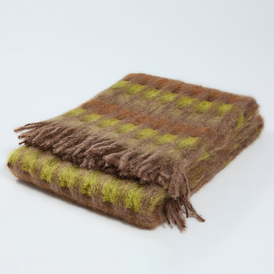 Mohair ‘Check’ Throw - Moss & Mink - 130 x 200 cm