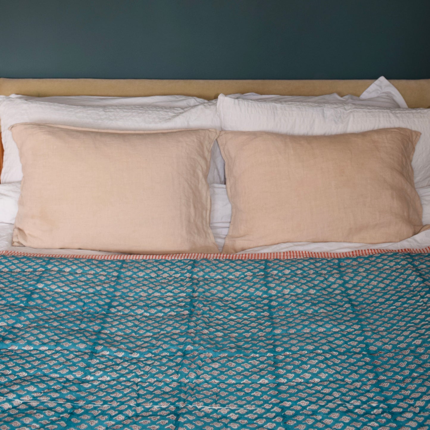 Cotton Quilt - 150 x 225 cm - Turquoise Floral Motif