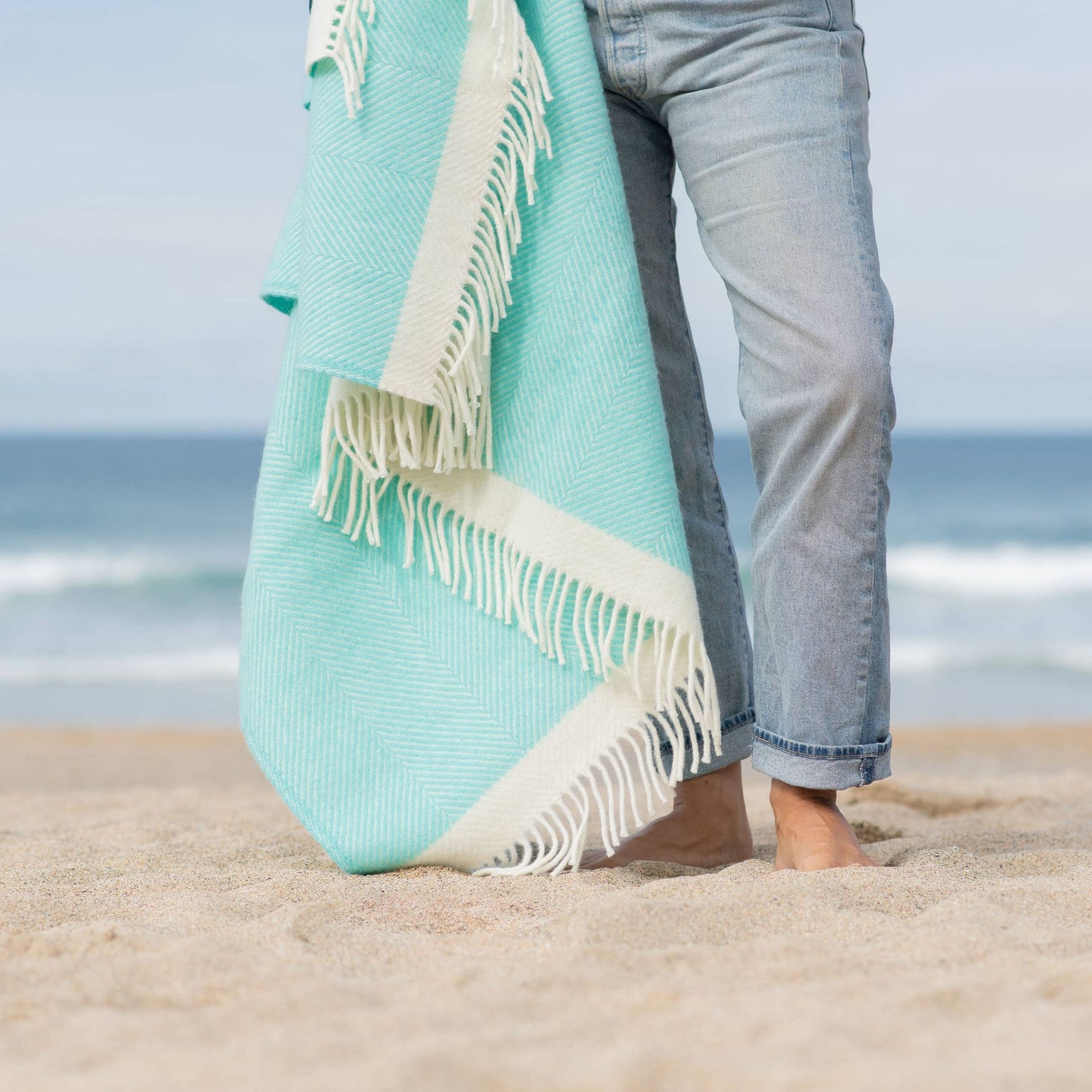 Herringbone Wool Blanket Seaglass Mint