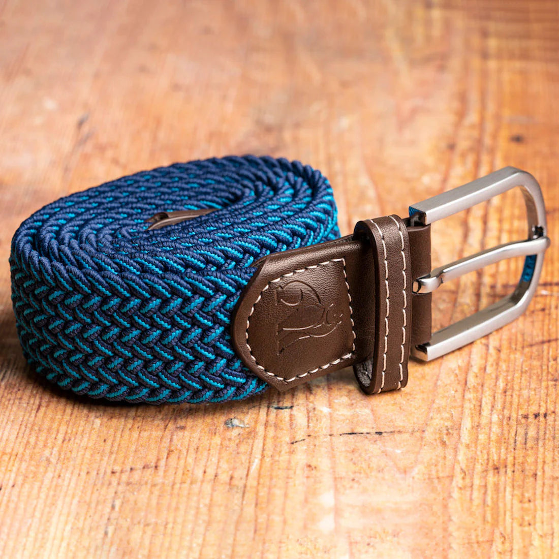 Recycled Woven Belt - Dark Blue & Aqua Fine Weave