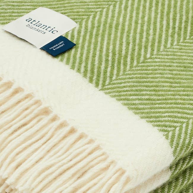 Herringbone Wool Blanket Kelp Green
