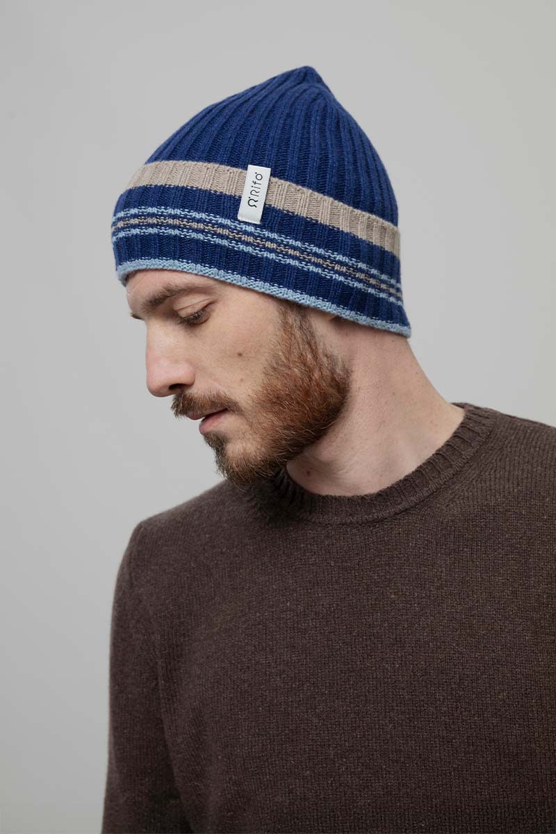 Recycled Cashmere Striped Beanie