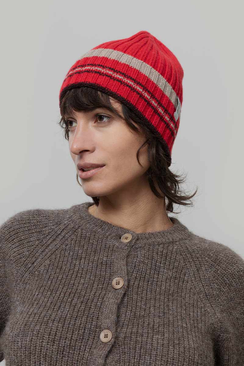 Recycled Cashmere Striped Beanie