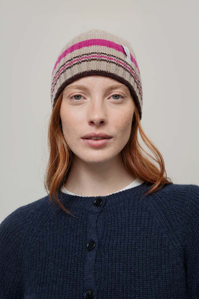 Recycled Cashmere Striped Beanie