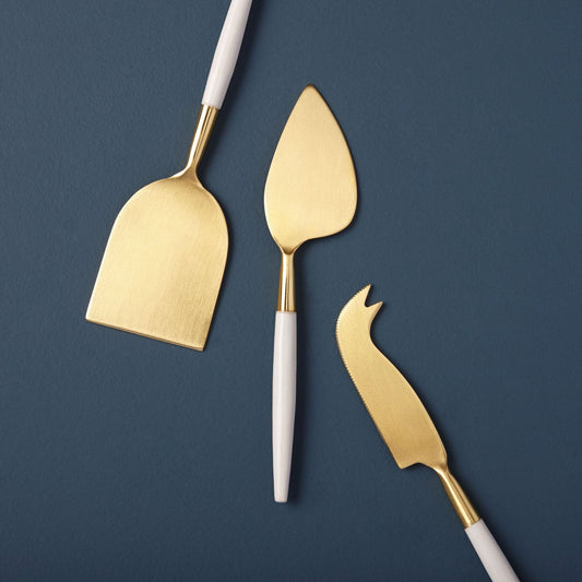 Cheese Knife Set - White & Gold