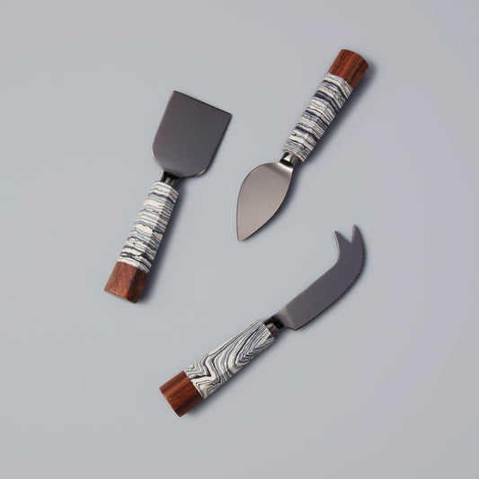 Cheese Knife Set - Zebra Marble & Wood
