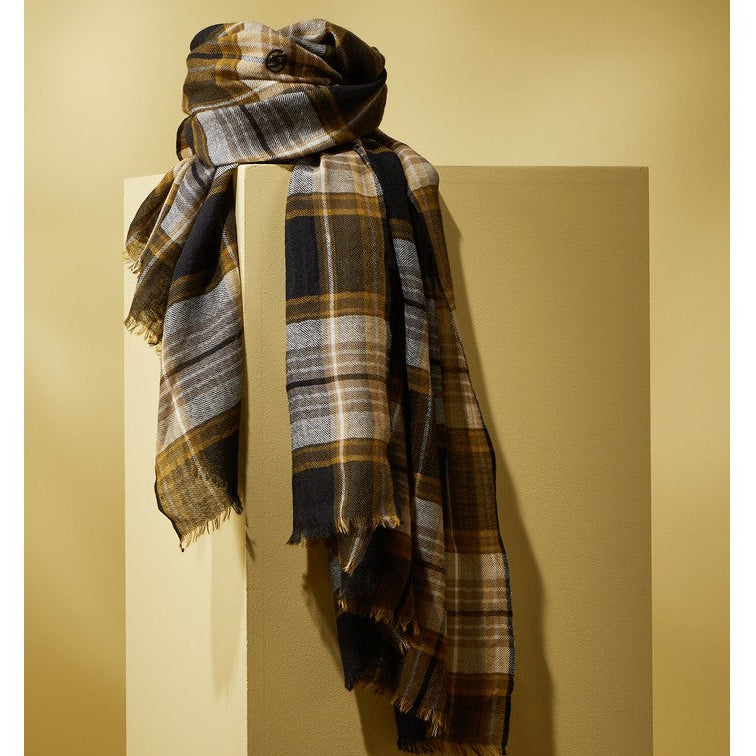 Parisienne Scarf - Organic Wool - "Senja" Camel Tartan
