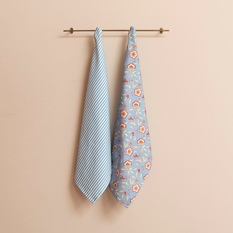 Floral & Striped Tea Towels - Set of 2