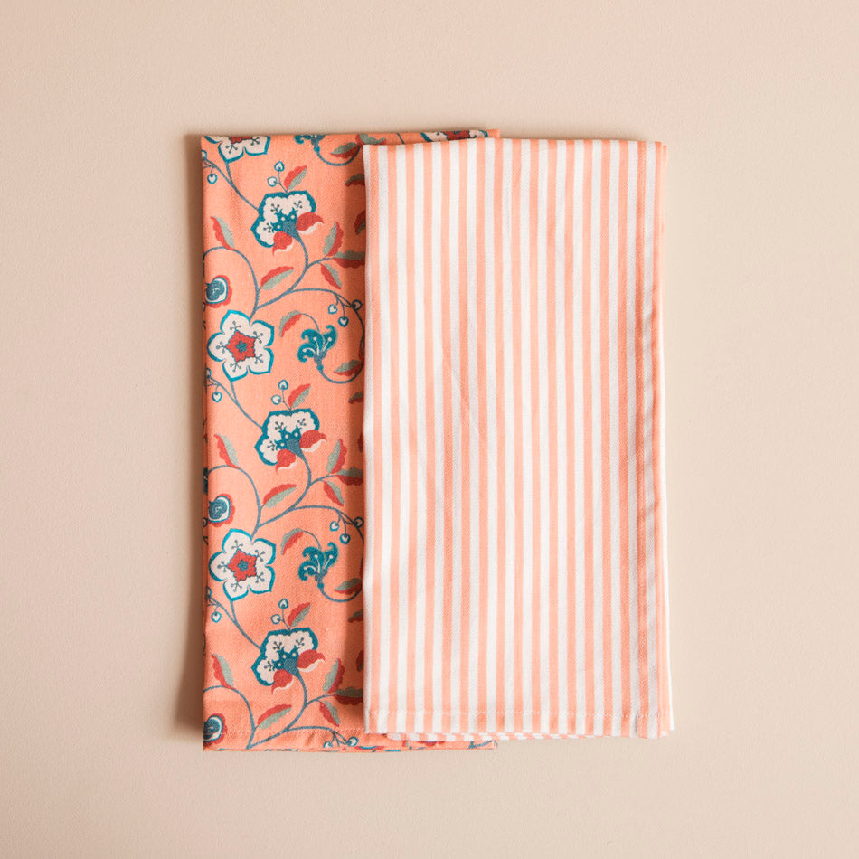 Floral & Striped Tea Towels - Set of 2
