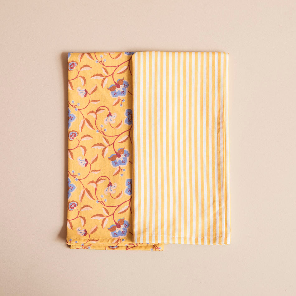 Floral & Striped Tea Towels - Set of 2