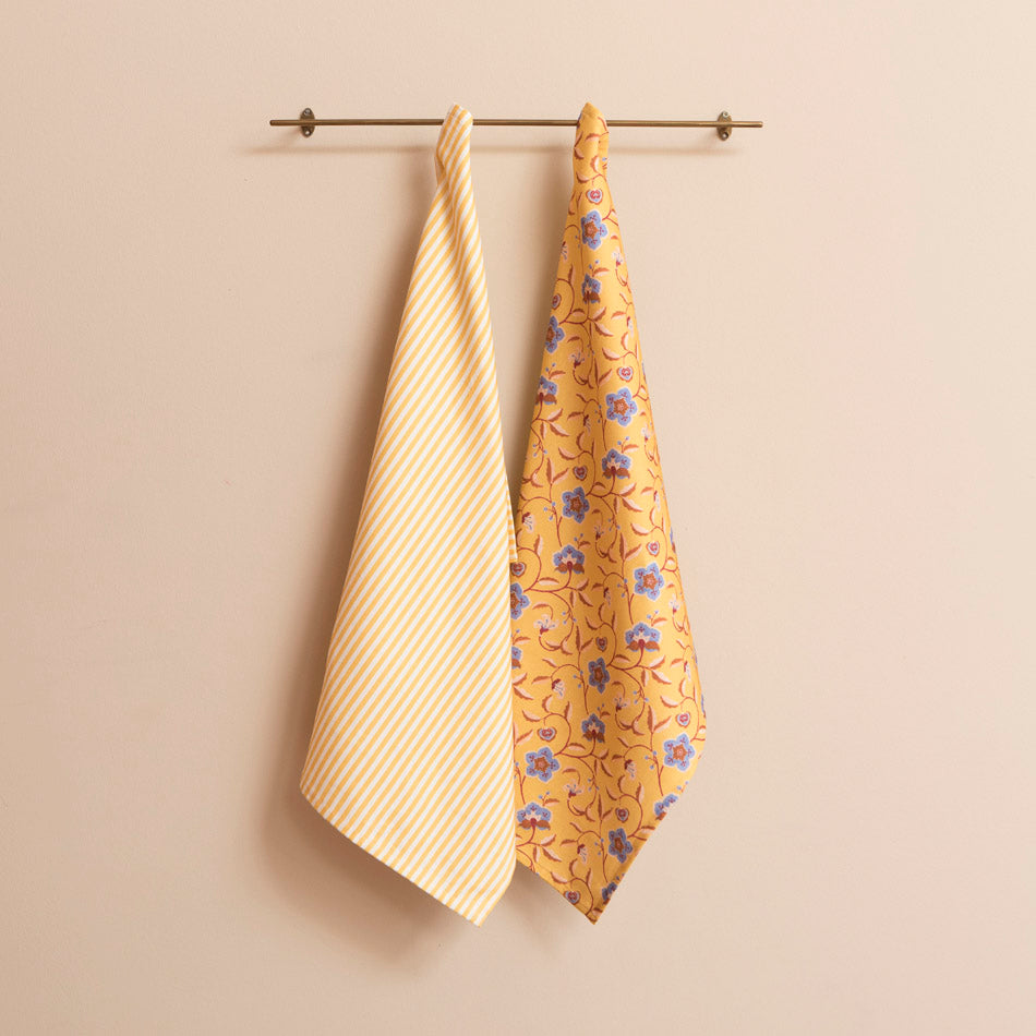 Floral & Striped Tea Towels - Set of 2