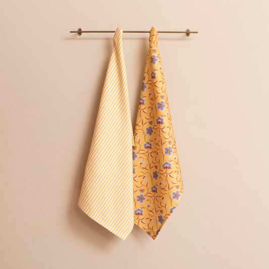 Floral & Striped Tea Towels - Set of 2