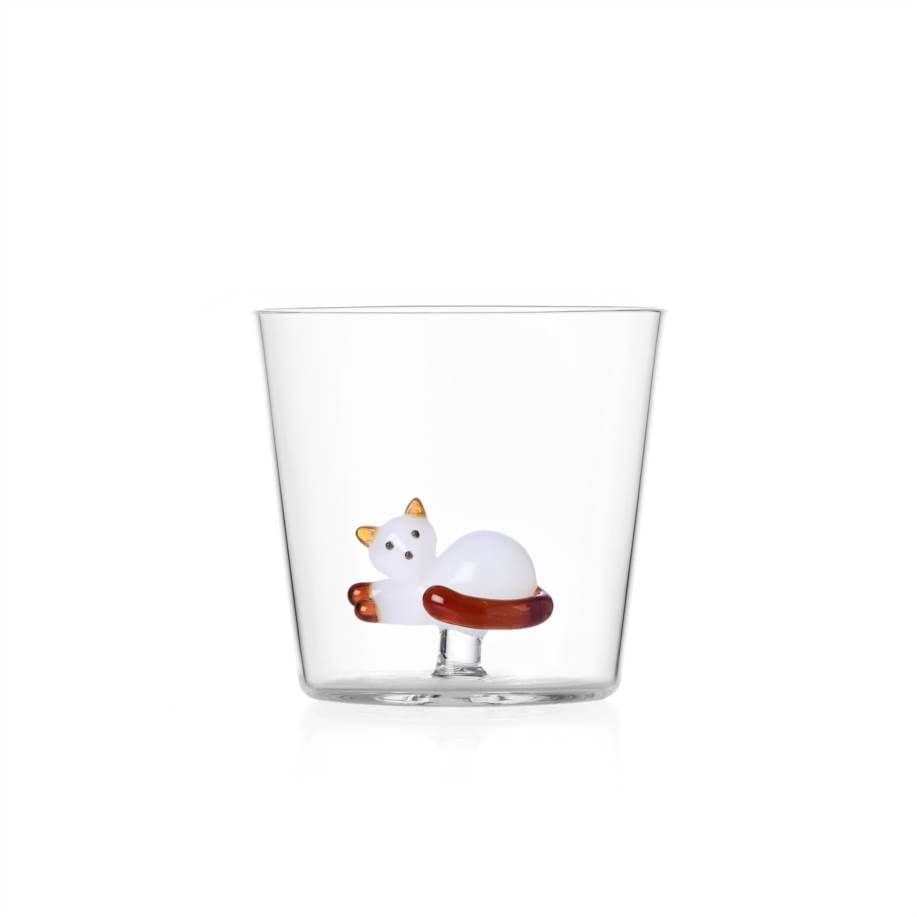 Milanese Glass - Cat Tumbler - White With Amber Tail