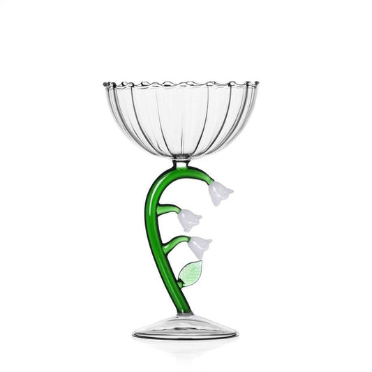 Milanese Glass - 'Snowflakes' White Floral - Coupe