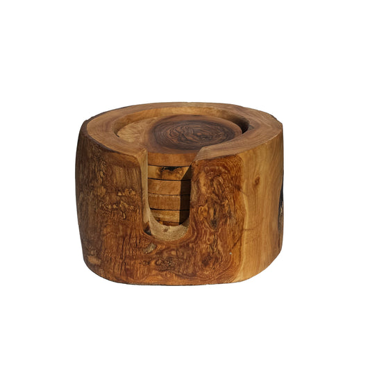 Olive Wood Coaster In Case - 6 Pieces