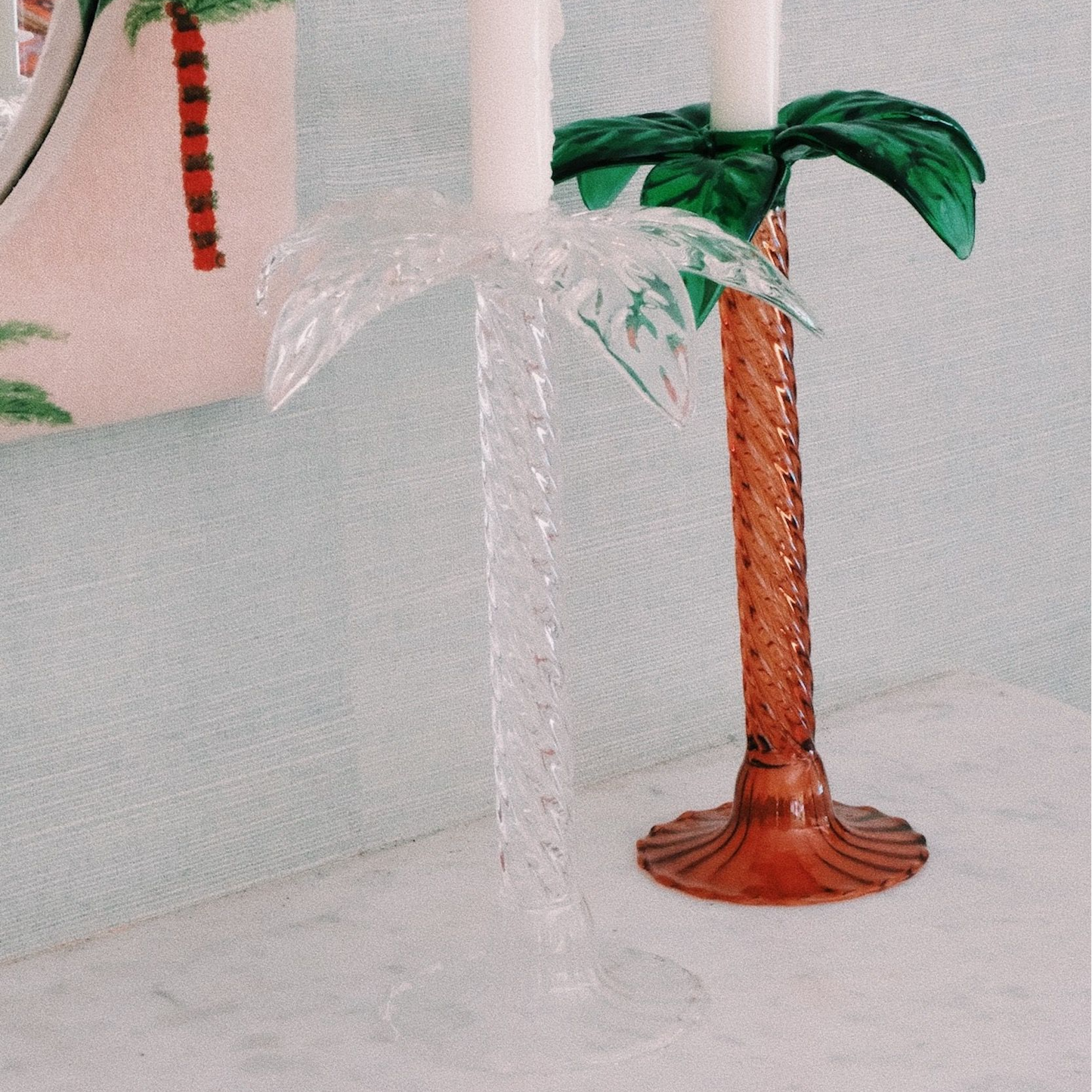 Palm Tree Glass Candle Stick