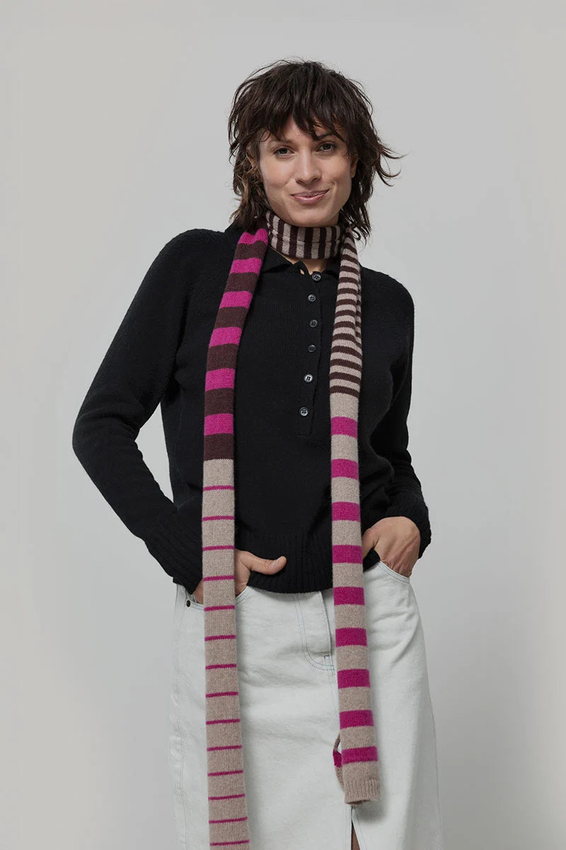 Recycled Cashmere Skinny Striped Scarf