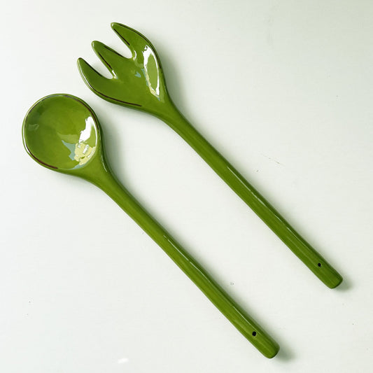 French Ceramic Salad Servers - Set of 2