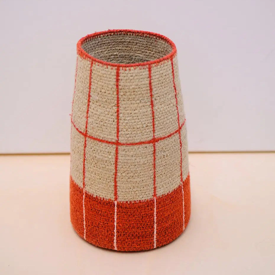 Seagrass Vase - Red Grid