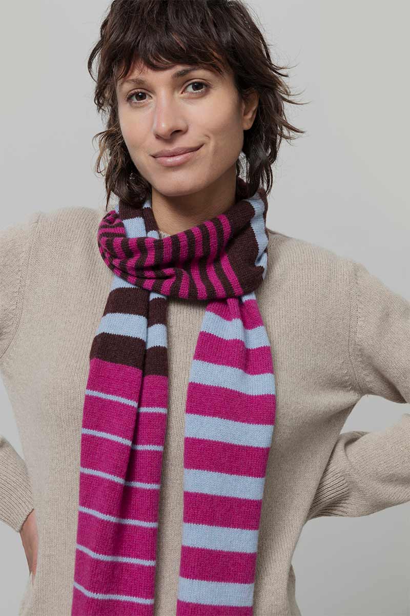 Recycled Cashmere Skinny Striped Scarf