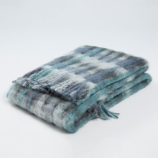 Mohair ‘Check’ Throw - Aqua - 130 x 200 cm